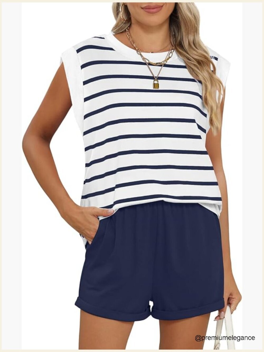 Crewneck Cap Sleeve 2 Piece Lounge Set with Pockets